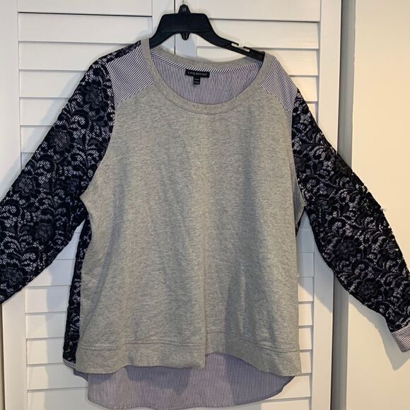 Lane Bryant grey and black lace overlay sleeves top 18/20 - Picture 4 of 9